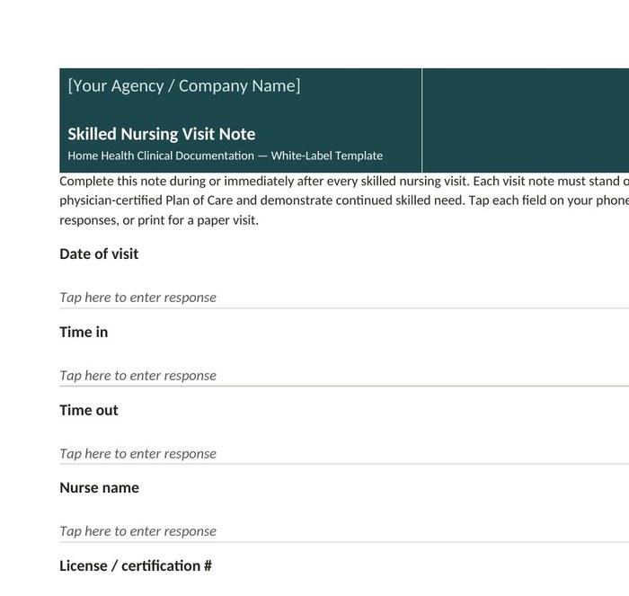 Preview of the Skilled Nursing Visit Note white-label form, page 2